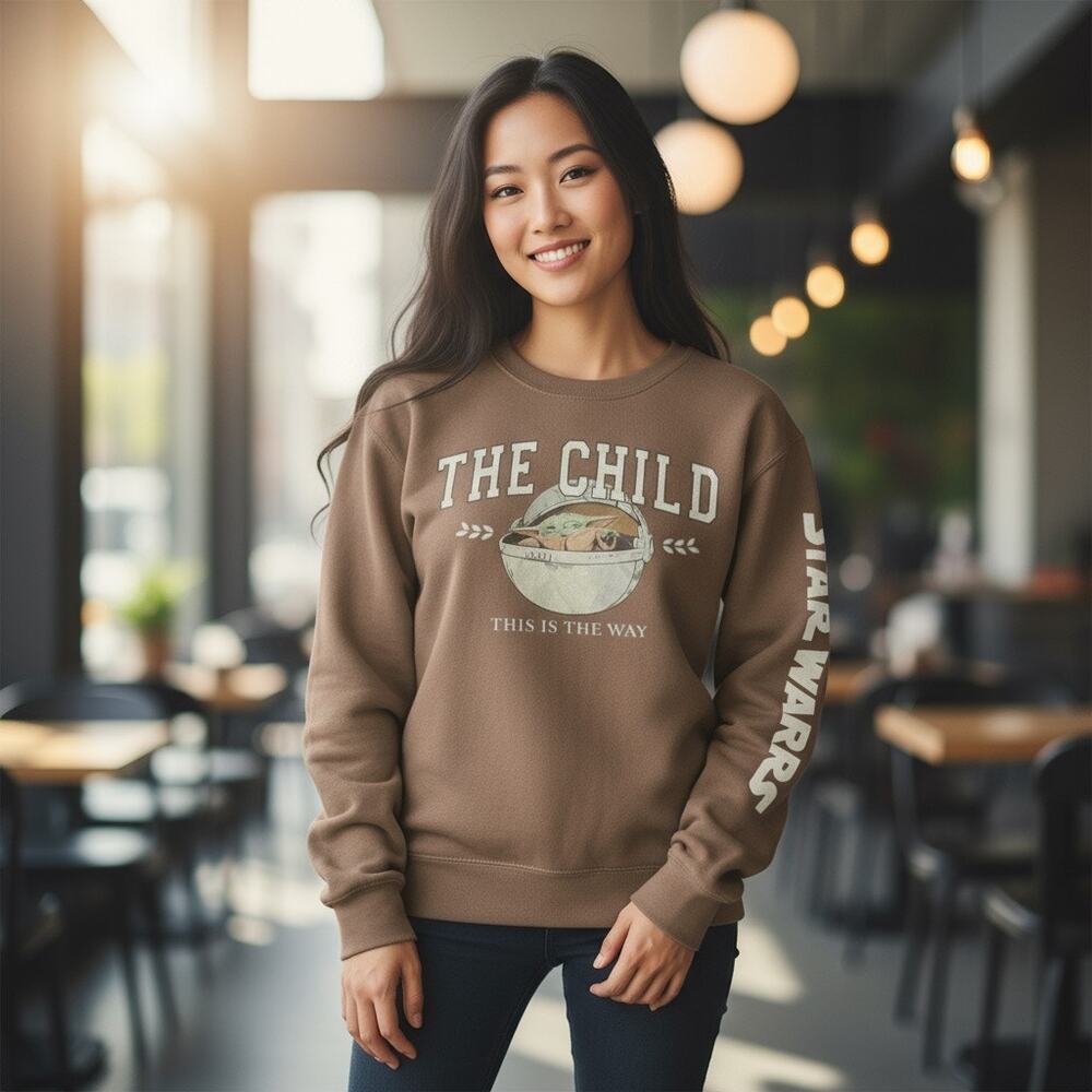 Star Wars Mandalorian The Child Baby Yoda Brown Crewneck Sweatshirt Size M